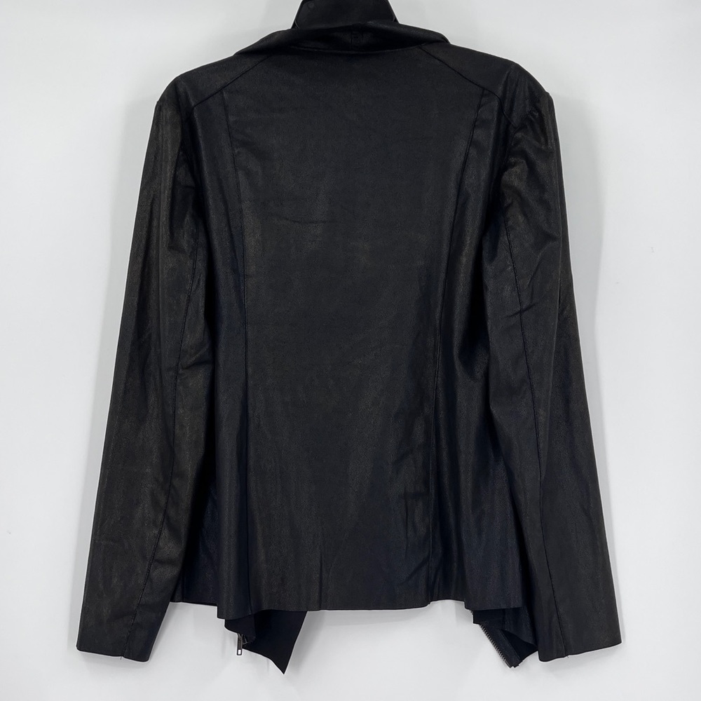 Kingston Grey Faux Leather Draped Jacket in Metallic Black Size Large NWT - Picture 10 of 11